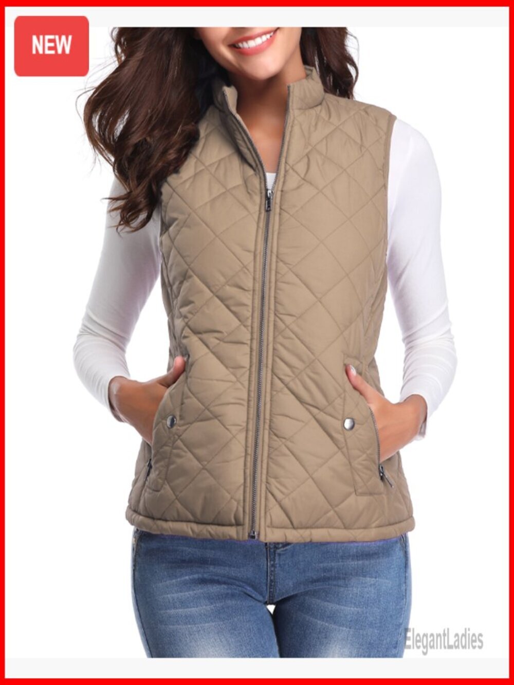 Lightweight Quilted Puffer Vest with 4 Pockets, Stand Collar, Zip Closure - Picture 7 of 7